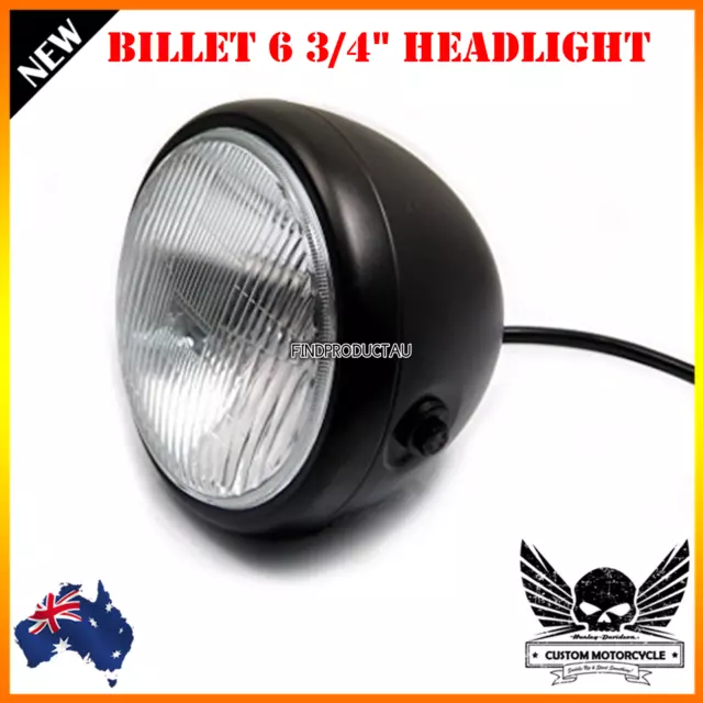 Black billet motorcycle 6.75" H4 35W headlight Harley chopper cafe racer bobber 2