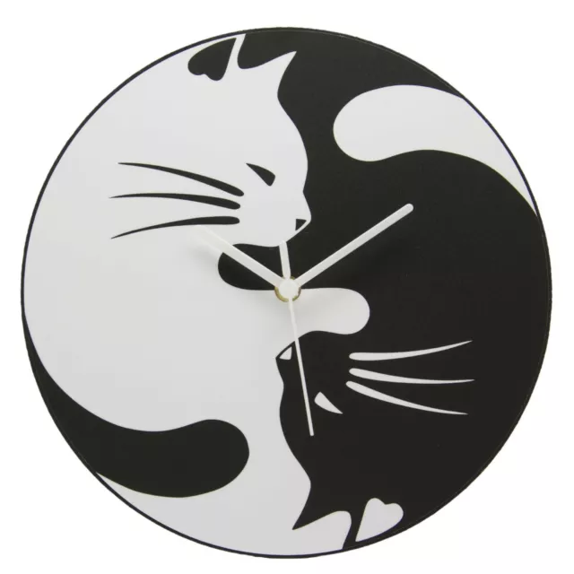 Yin-Yang Black & White Cat Wall Clock Kitchen UK 283mm Diameter Gift Boxed Cats 2