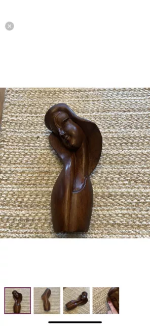 VINTAGE 1960'S MID Century Modern Teak Wood Sculpture Woman Bust Female  $149.60 - PicClick