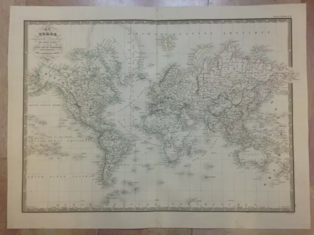 World Map Dated 1836 Andriveau-Goujon Large Antique Engraved Map 19Th Century