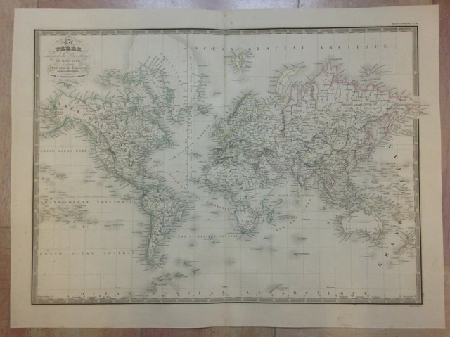 World Map Dated 1836 Andriveau-Goujon Large Antique Engraved Map 19Th Century