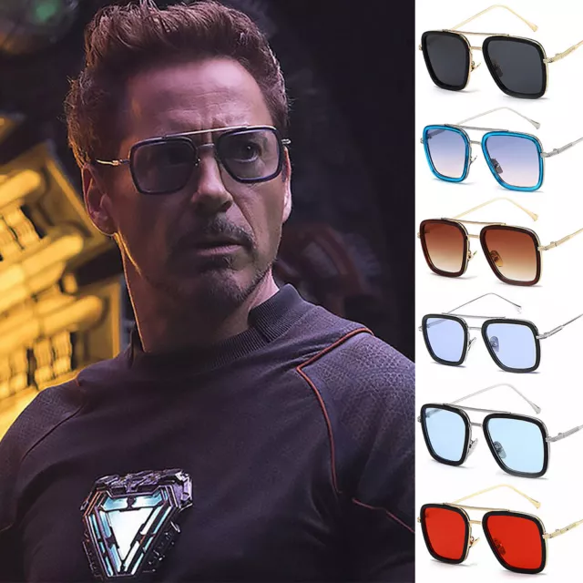 Tony Stark Sunglasses Men Square Metal Avengers Sun Glasses