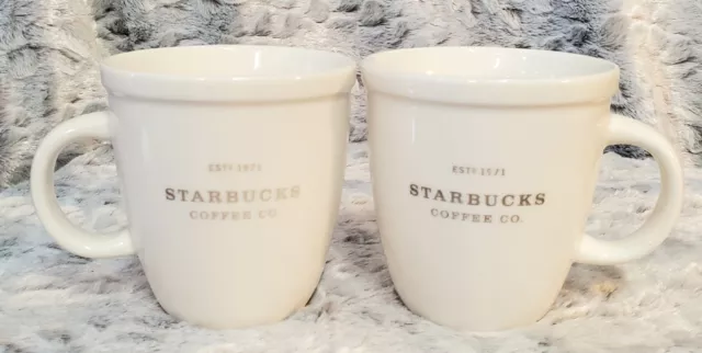 Pair Of Starbucks Coffee Mugs 2001 Barista Abbey White 16 oz Black Graphics