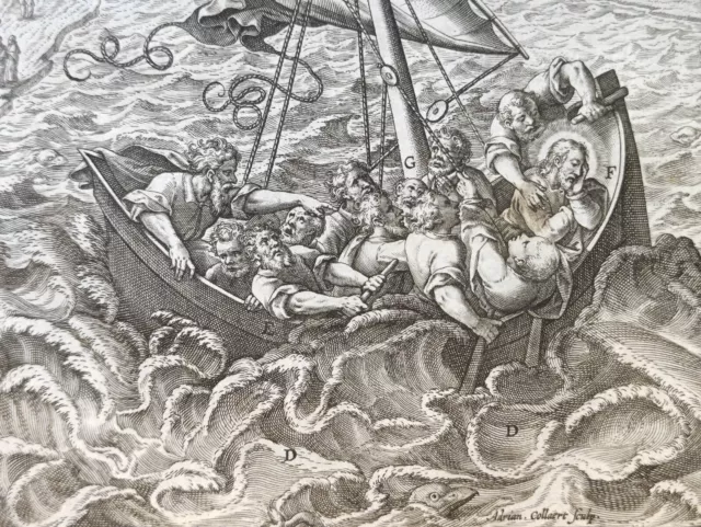 Jesus calms a storm at sea, Passeri, Collaert, Stampa 1593 3