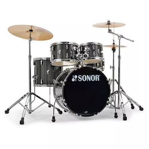 SONOR AQX STUDIO 5 Piece Drum Kit 20" w/Hardware Cymbals Black Midnight Sparkle 2