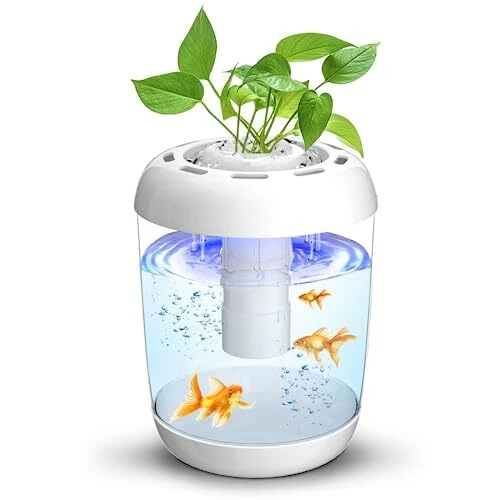 Betta Fish Tank 360° Small Aquarium Starter Kits with 7 Colors LED Lighting a...