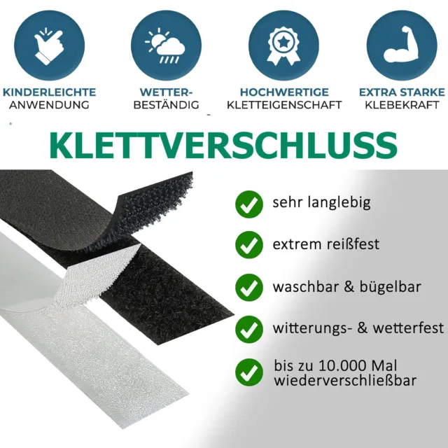 Klettband Selbstklebend Set extra stark Klettverschluss + Flauschband+Hakenband