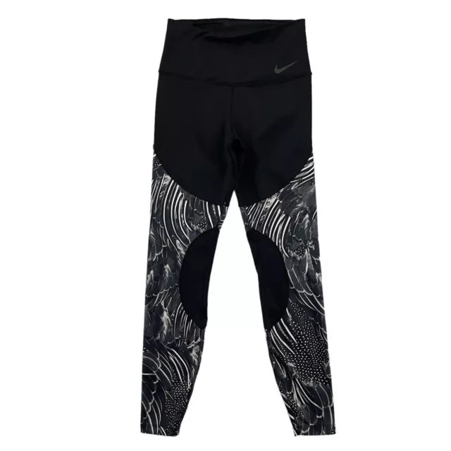 Nike Women Leggings Size S Black Dri-Fit Power Gym Flutter Print