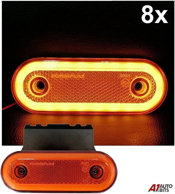 Pair Of White Oval LED Side Marker Lights With Brackets - 12-24V For Trailers & Trucks 6 thumbnail image