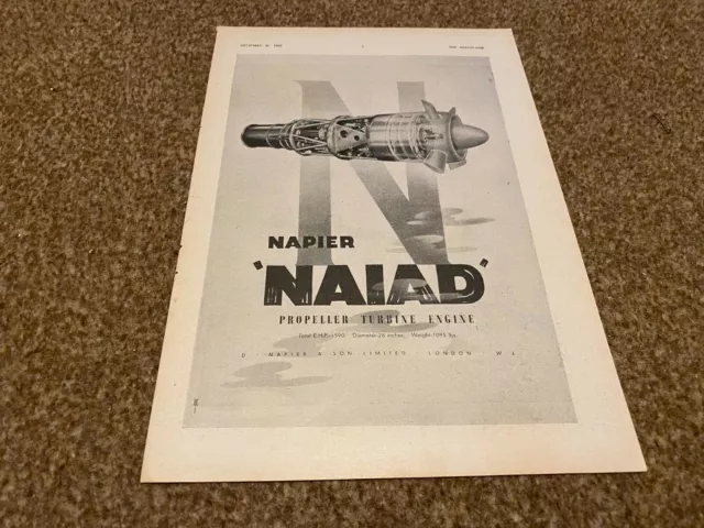 (Ac25) Advert 11X8" D. Napier & Sons Ltd - Napier Naiad Propeller Turbine Engine