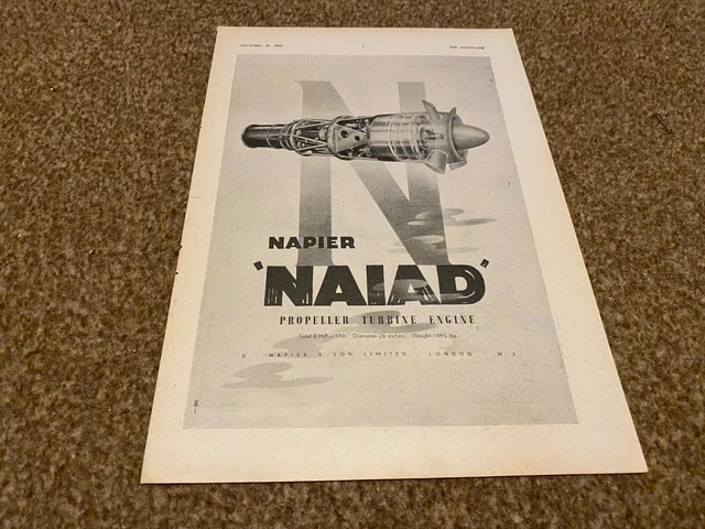 (Ac25) Advert 11X8" D. Napier & Sons Ltd - Napier Naiad Propeller Turbine Engine