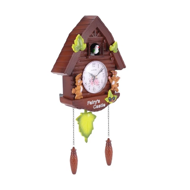 Horloge coucou 1 jour, Horloge sculpture feuilles et oiseaux : La