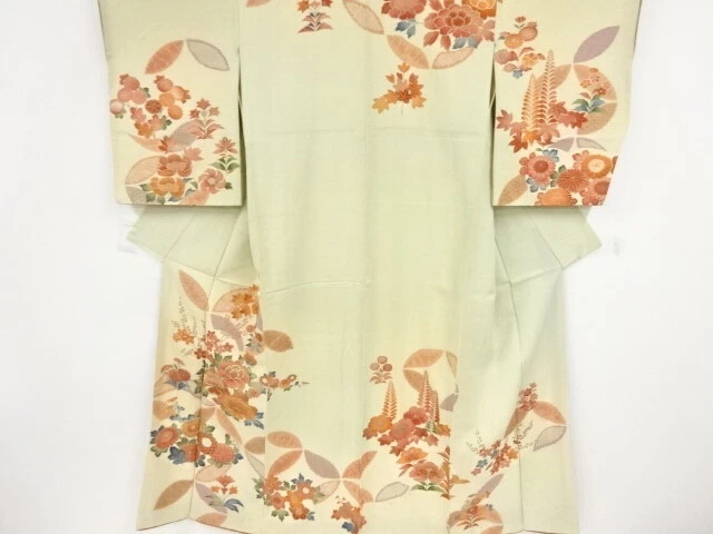 41884# Japanese Kimono / Antique Kimono / Embroidery / Floral Plants