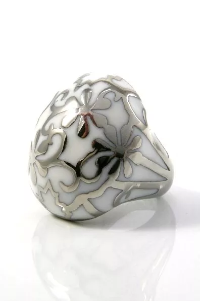 Enamel Stainless Steel Floral Ring Size 7