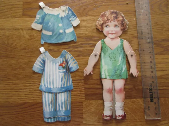 Vintage 1920s RAPHAEL TUCK 22cm Jointed Card SWINGING DOLL + 2 clothing outfits