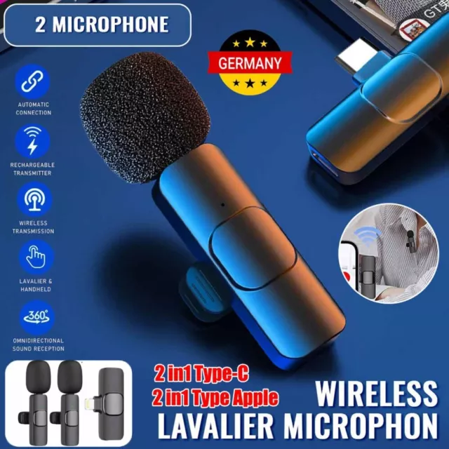 Wireless Lavalier Mikrofon Mini Ansteckmikrofon Handy-Live-Stream mit 2 Mikrofon