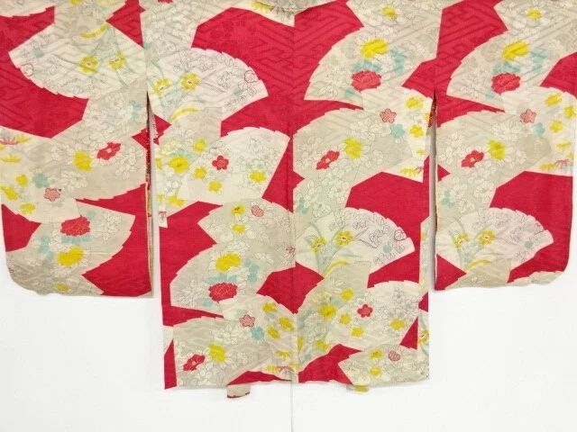 42166# Japanese Kimono / Antique Haori / Folding Fan Pattern & Flowers