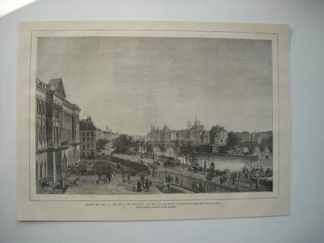 Gravure 1877. Salon De 1877. Le Quai Du Louvre. D’apres Tableau M. Robert Mols..