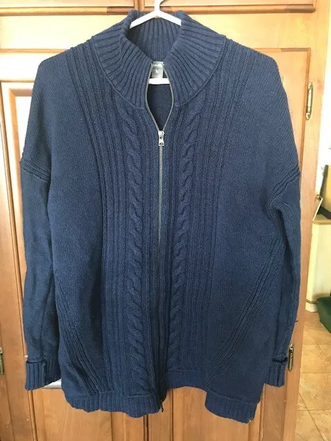 Eddie Bauer Women's Navy Blue Full Zip Cable Knit Cardigan Sweater XLarge