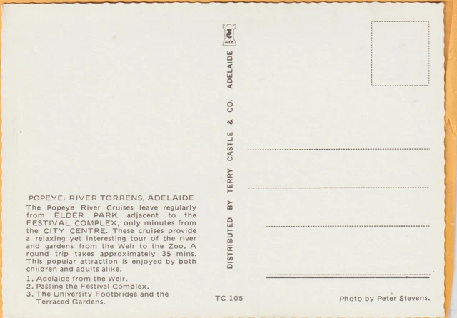 3 Scenes Popeye River Torrens Adelaide South Australia Castle Postcard 2