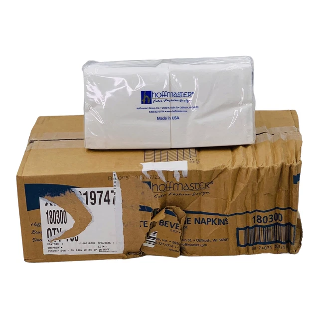 1000 Count Hoffmaster 4.75" Folded Regal Embossed White Beverage Napkins