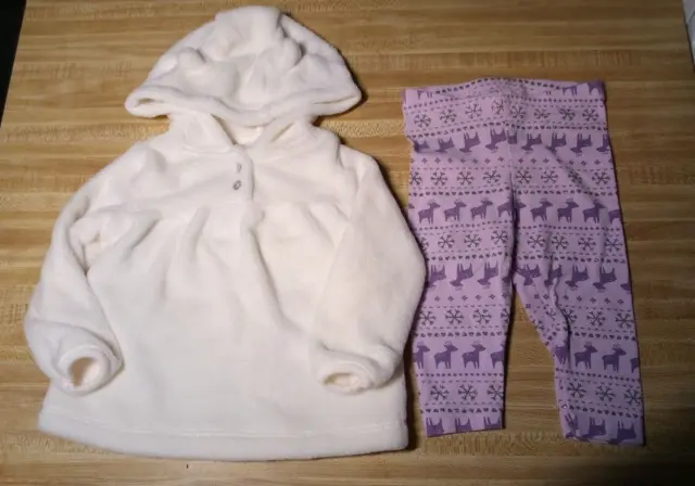 Carter s Child of Mine Baby Girl Size 12 Months White Hooded Fleece Top & Pants