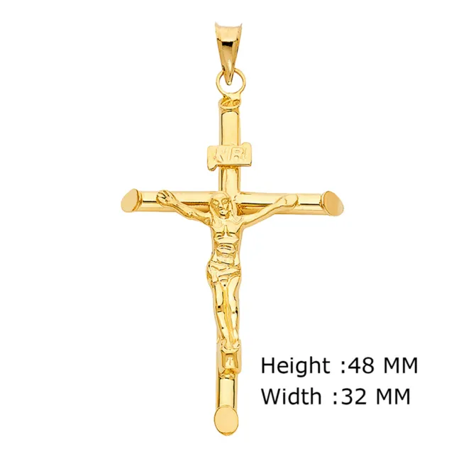 14K  YELLOW GOLD Jesus Crucifix Cross Pendant Charm Necklace Men Women