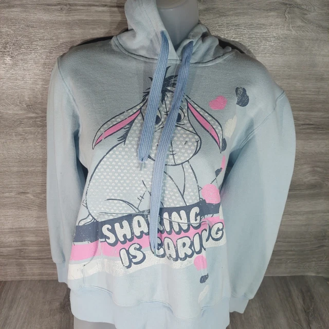 Disney Eeyore Hoodie Girls Juniors Large L Long Sleeve Sharing Is Caring Blue