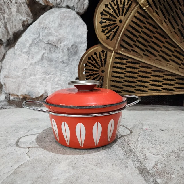 CATHERINEHOLM NORWAY LOTUS Orange & White Enamel Dutch Oven Pot w Lid 8