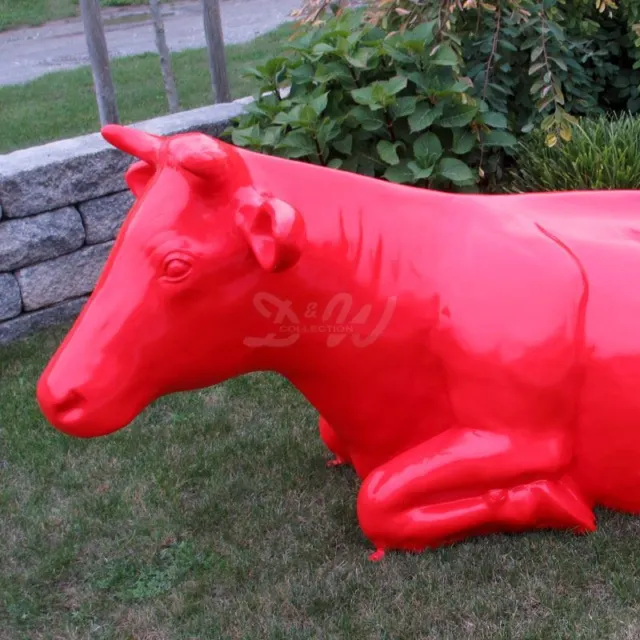 KUH SISSI lebensgroß liegend rot Deko Garten Tier Figur BAUERNHOF Werbung COW 3
