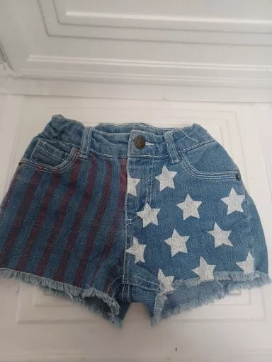 Circo Soft Denim Cutoff Shorts Girls Size S/p Flag Stars Stripes Red White Blue