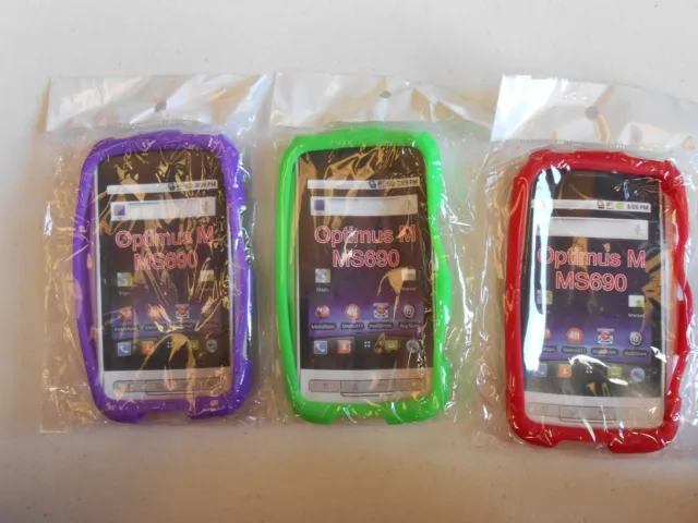 (LOT OF 3) NEW Silicone SOFT Case  GREEN RED and PURPLE for LG Optimus M MS690