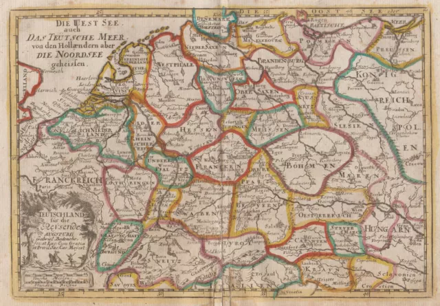 Deutschland Reisekarte Original Kupferstich Landkarte Bodenehr 1715