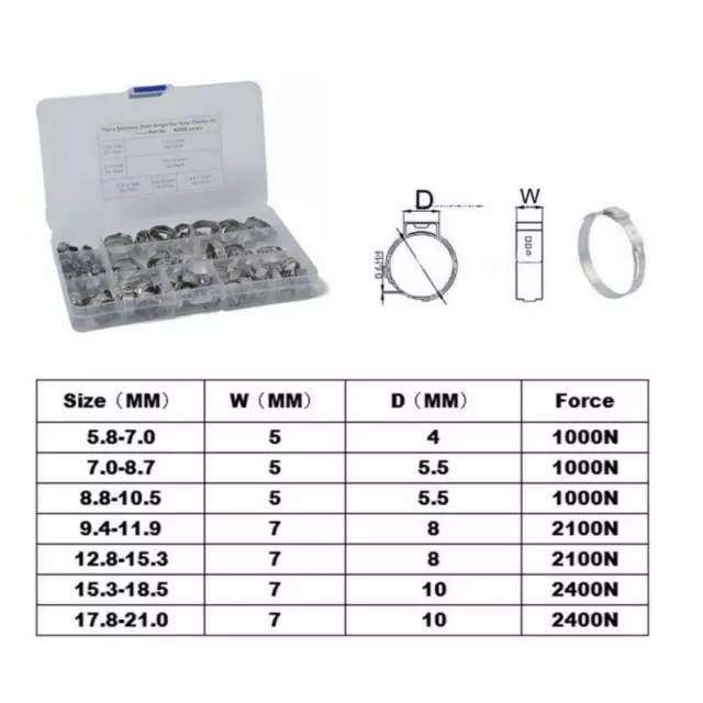 70* Stainless Steel Single Ear Stepless Hose Clamp + Plier Kit 7 Assortment Ring 3