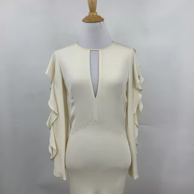 Emilio Pucci Dress Womens 4 Ivory Silk Keyhole Cold Ruffle Sleeve Fishtail Lined 3