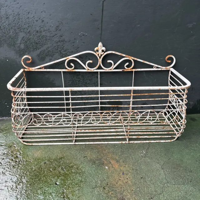 Antique Wire Wrought Iron Wall Planter Basket,  Garden Fleur-de-lid French