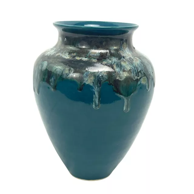 Teal Blue Hand Thrown Pottery Vase Glazed Signed