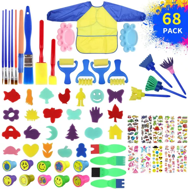 36/68pcs Kids Paint Brushes Sponge Painting Brush Tool Set for Children Toddler 2