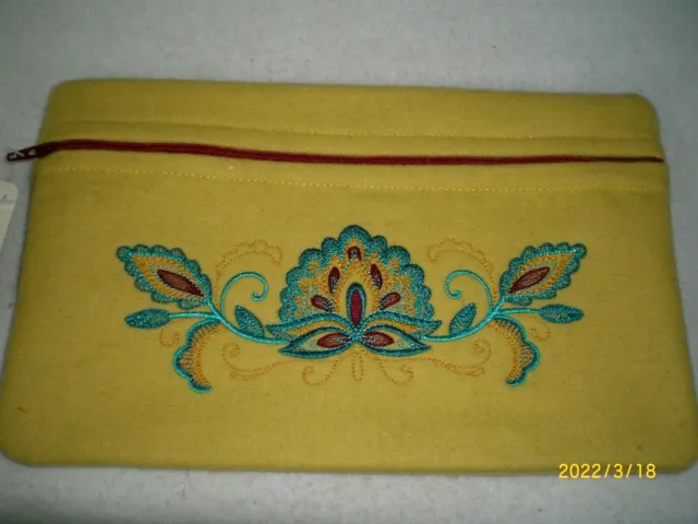 Dance Regalia Bag, Yellow Trade Wool, Fully Lined, Embroidered Flowers