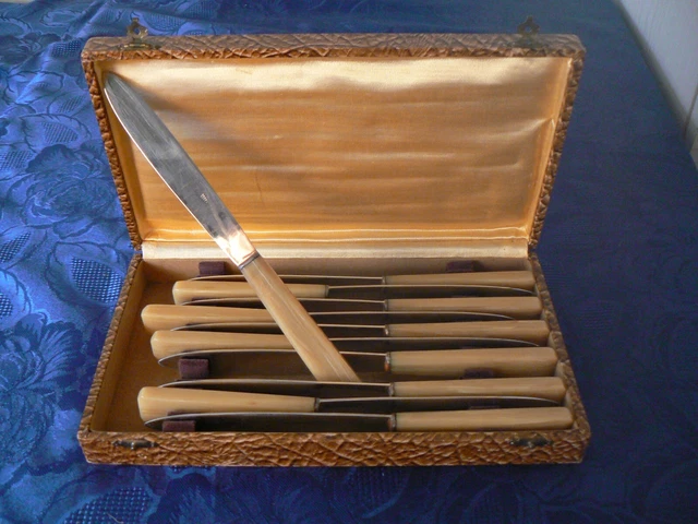 Coffret 12 couteaux vintage à dessert / entremets – JBG inox – manches bakélite - Arts de la table Coffret 12 couteaux vintage à dessert / entremets – JBG inox – manches bakélite - Arts de la table