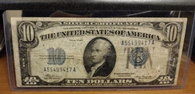 1934 Ten Dollar Silver Certificate Green A 55499417 A