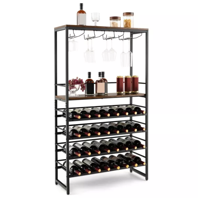 32 Bottles Wine Rack 6-Tier Freestanding Wine Display Holder with Middle Shelf