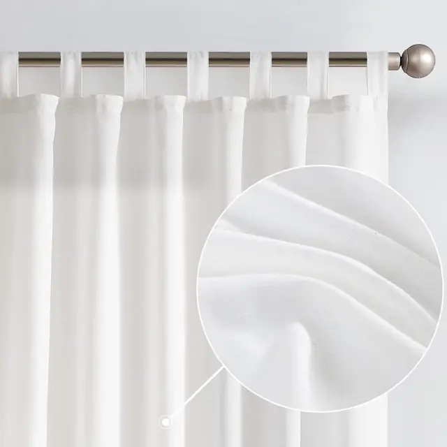 Jinchan Linen Curtains for Living Room 96 Inch Length Farmhouse Curtains White T