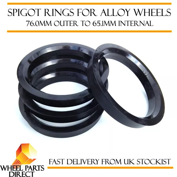 Spigot Rings (4) 76mm to 65.1mm Spacers Hub for VW Transporter T5 03-15