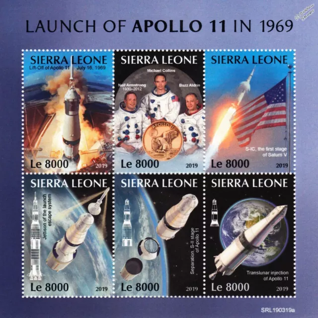 NASA APOLLO 11 50th Anniv. Moon Landing Space Stamp Sheet #1 (2019 Sierra Leone)