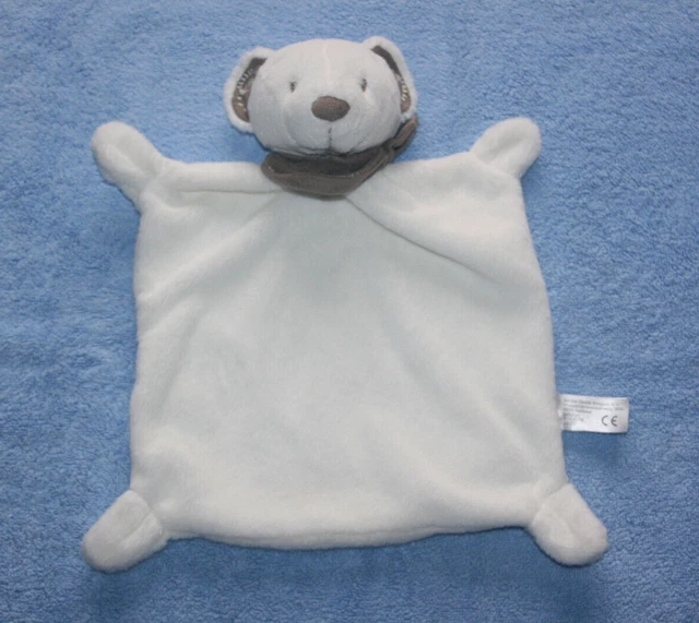 Simba Doudou Ours Plat Rectangulaire Blanc Bandana Foulard Marron Taupe Kom9