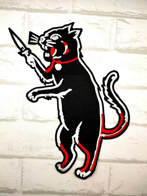 Black Cat Panther Knife Old School Vintage Large Patch  Iron On Embroidered