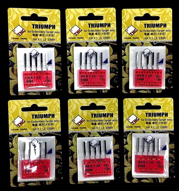 "TNC" Sewing Machine Needles Embroidery HAx1 LE EBBR Large Eye 5/Pack