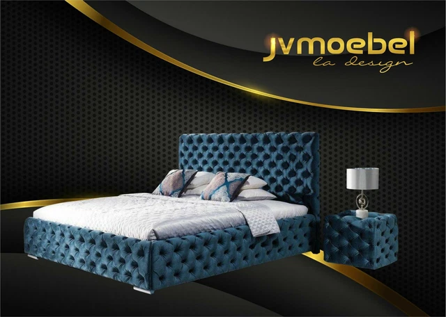 Lit Chambre à Coucher Velours Lits Chesterfield Châlit Table de Chevet 3tlg Set