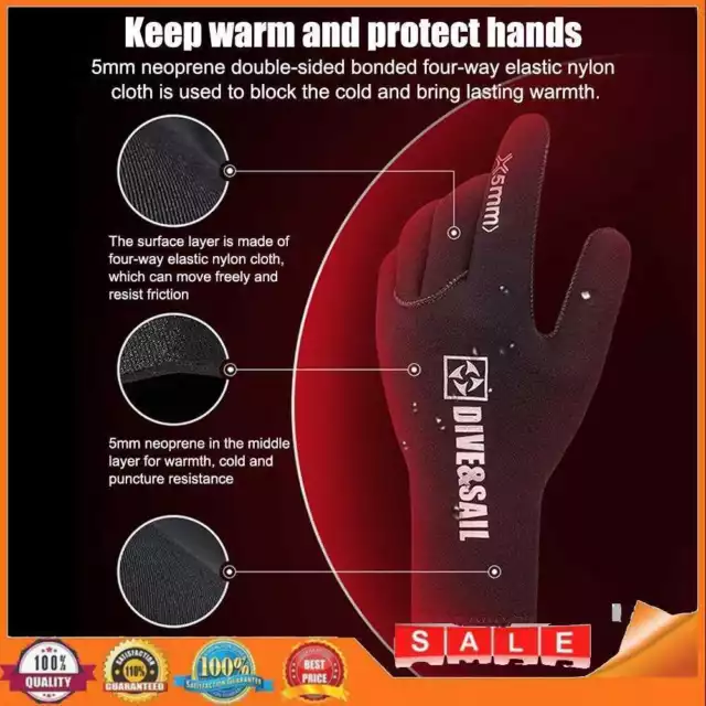 DIVE&SAIL 5MM Neoprene Swimming Gloves Non-slip Anti Scratch Winter Keep Warm